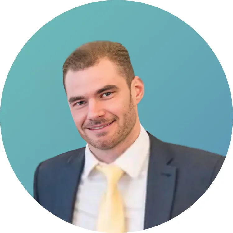 A circular portrait of the first of the two people interviewed below.