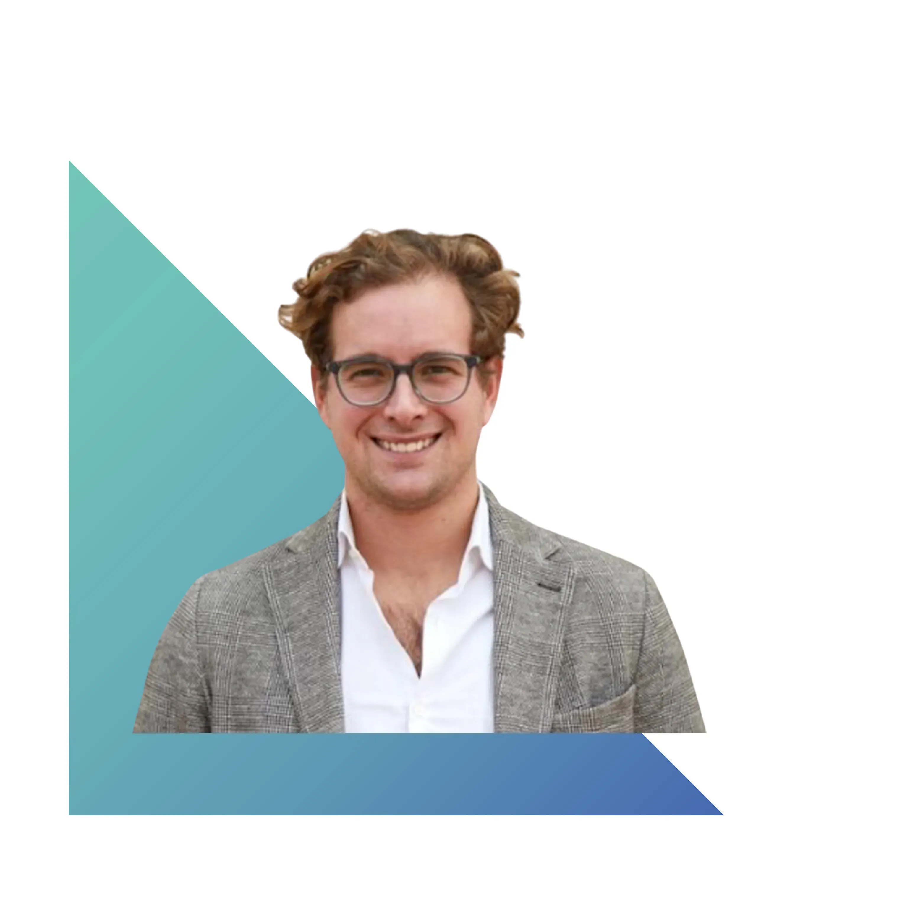 A portrait of Node’s spokesperson on a teal background.