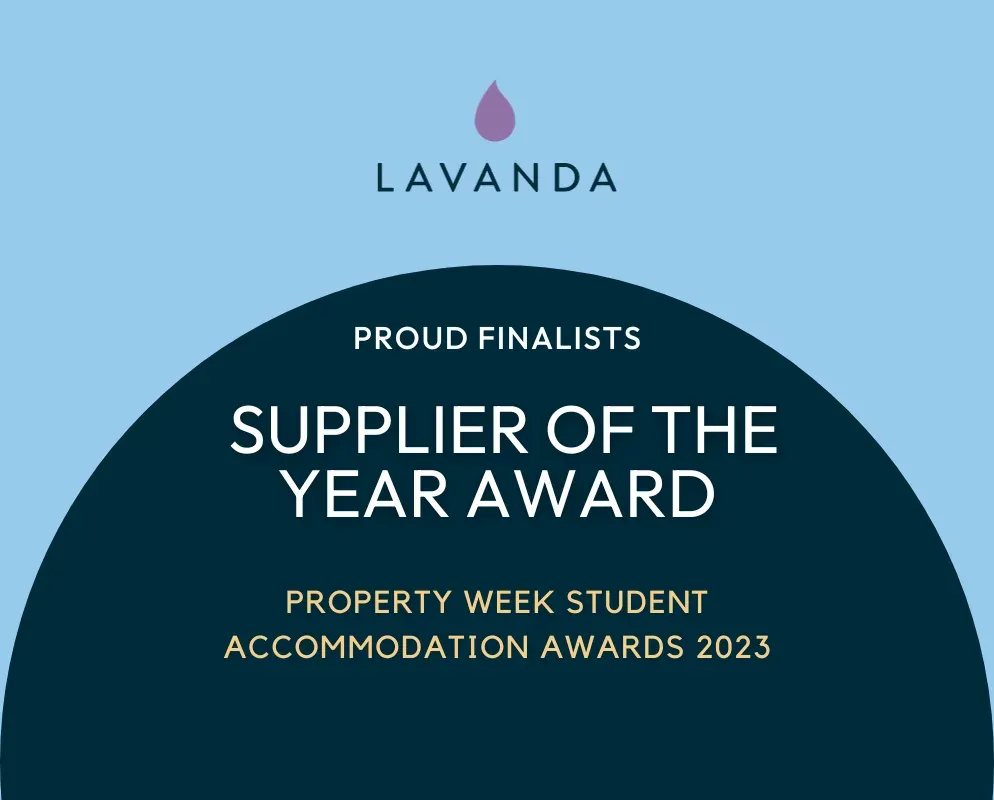 Proud finalists, Supplier of the Year Award, Property Week Student Accommodation Awards 2023, under the Lavanda mark.