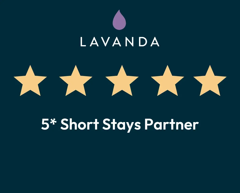 Five gold stars above the words 5* Short Stays Partner and the Lavanda wordmark.